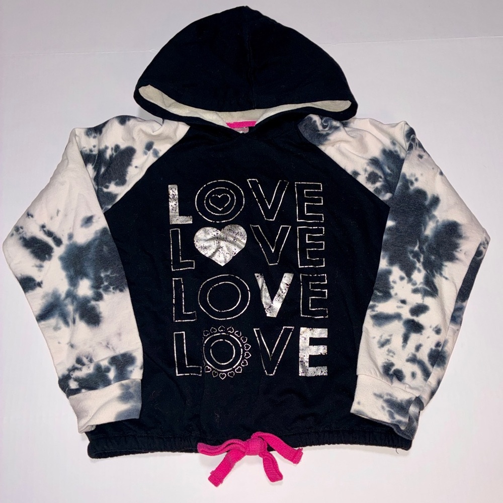 No Boundaries Black Hoodie with Tie-Dye White/Gray Sleeves and Pink Drawstring